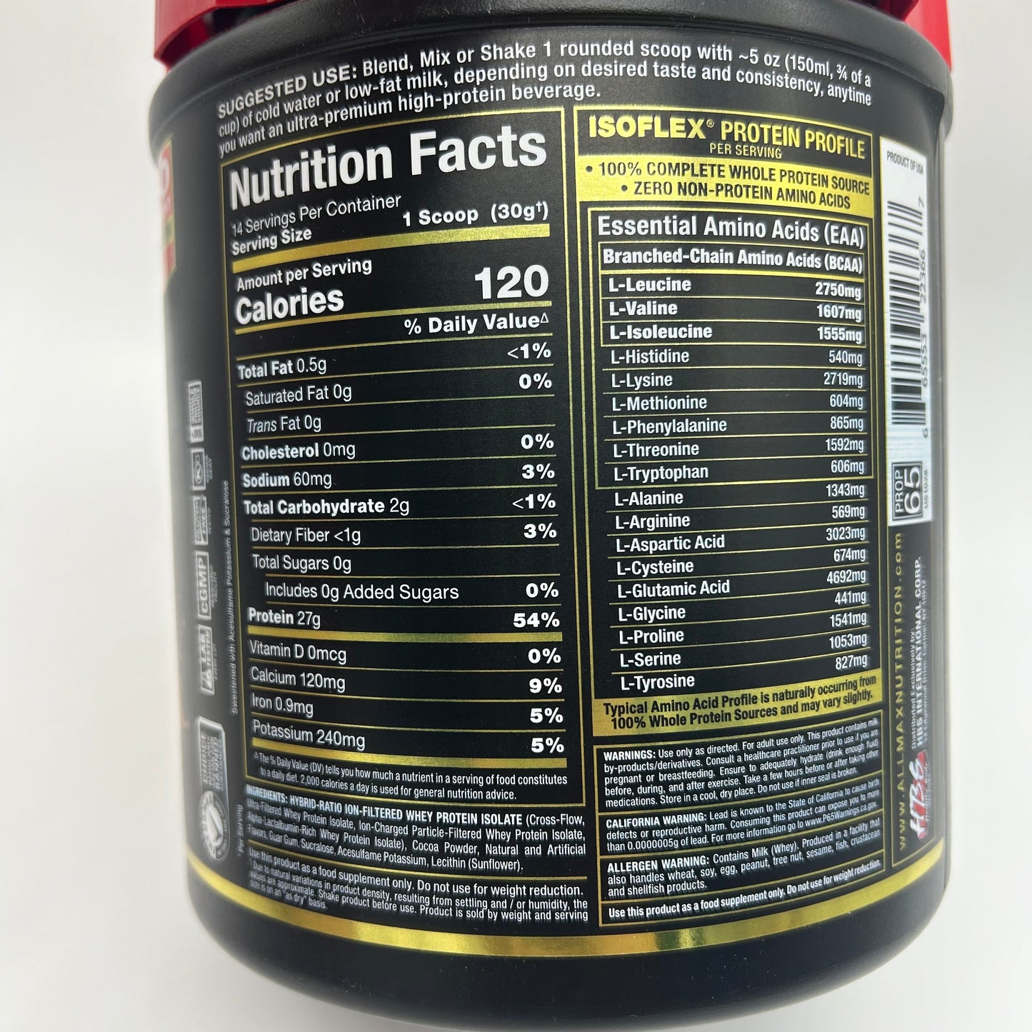 ALLMAX “Isoflex” Chocolate Pure Whey Protein Isolate - 1lb