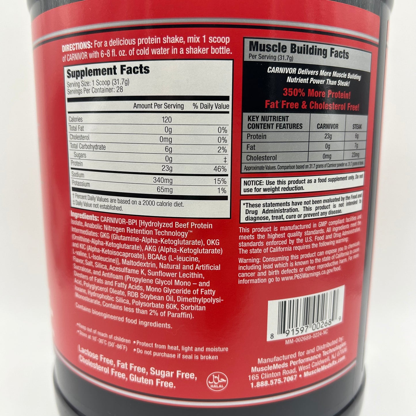 MuscleMeds “CARNIVORE” Hydrolized Beef Protein Isolate - 1.95lbs
