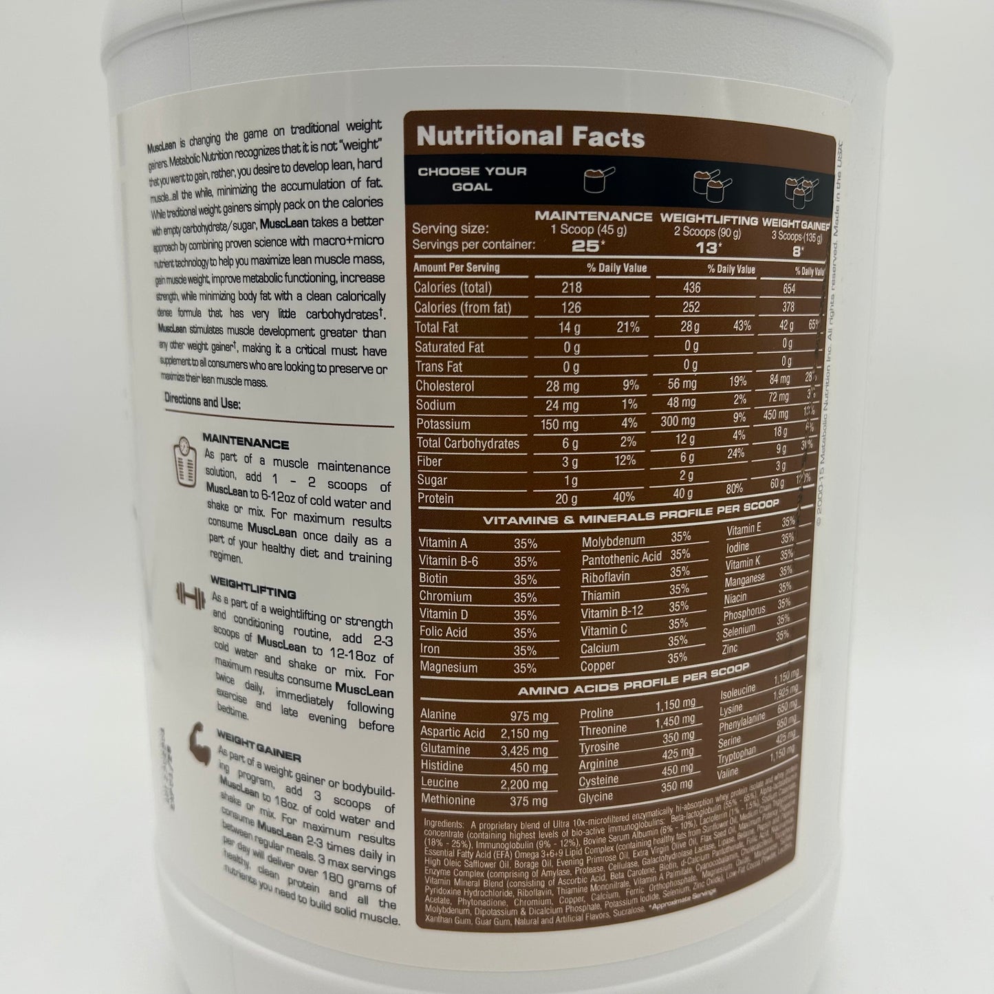 Metabolic Nutrition “Musclean” Formulated Lean Weight Gainer