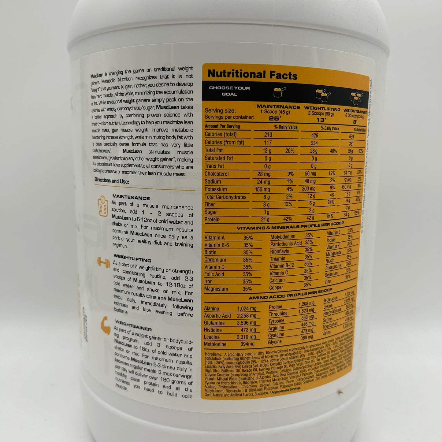 Metabolic Nutrition “Musclean” Formulated Lean Weight Gainer