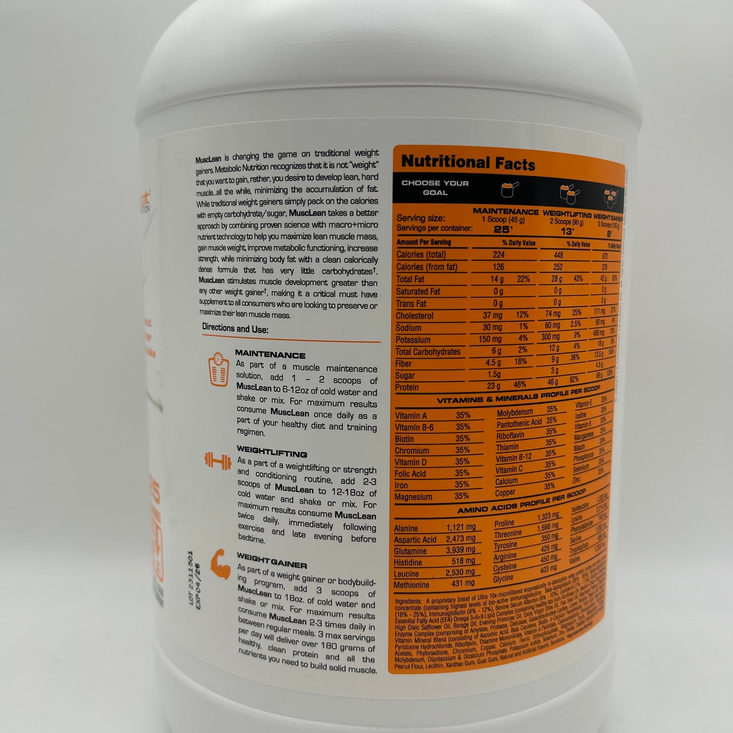 Metabolic Nutrition “Musclean” Formulated Lean Weight Gainer